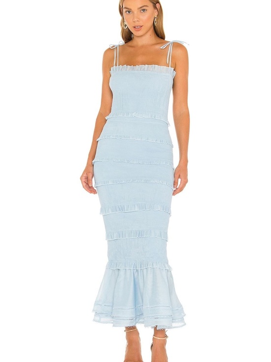 V. Chapman Dresses & Skirts - V. Chapman Light Blue Ruffle-Tier Maxi Dress with Tie Straps